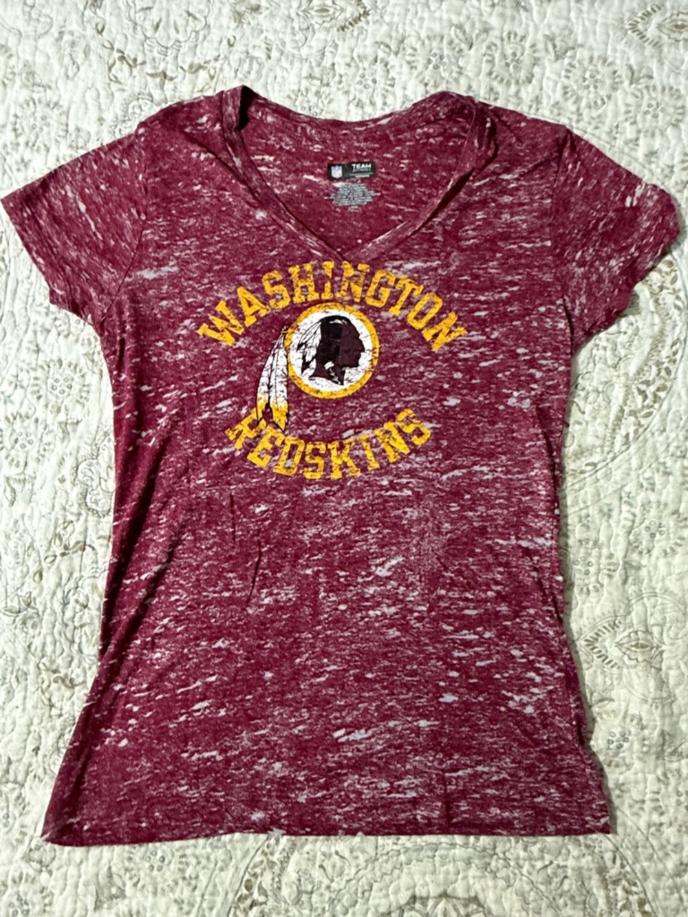 Redskins Team Apparel Maroon Burnout V-Neck Washington Graphic Tee